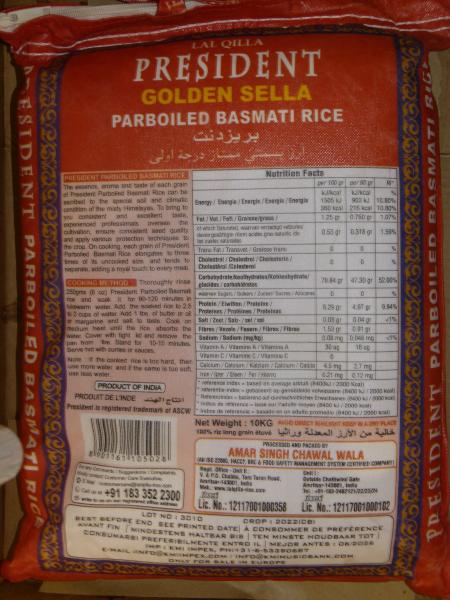 President Golden Sella Parboiled Basmati Rice 10kg